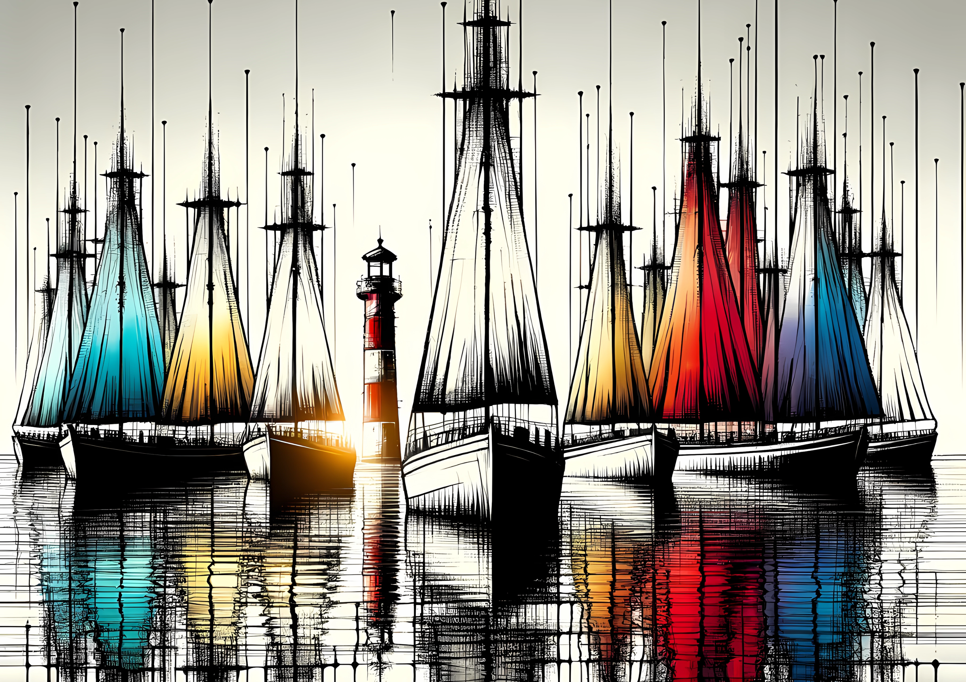 Canvas Wall Art Home Decor - Colourful Sailboats