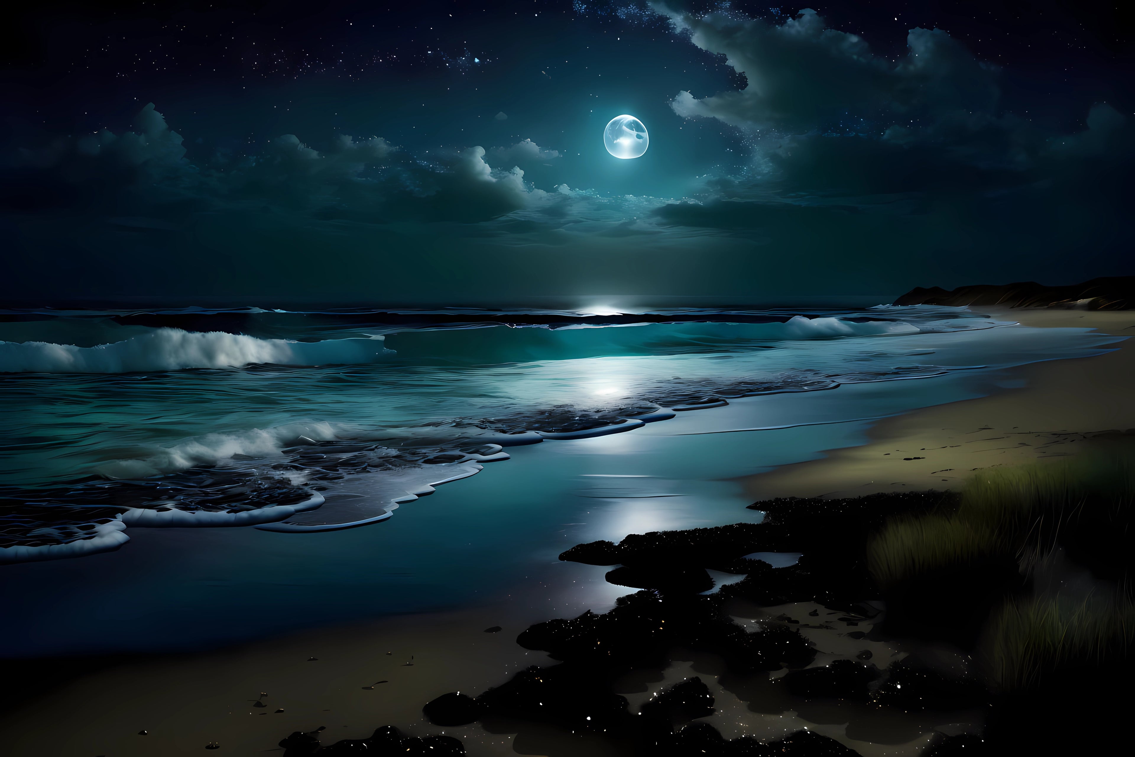 Canvas Wall Art Home Decor - Moonlight Over The Ocean